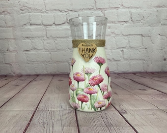 Vase à fleurs, image florale peinte, vase en verre avec ficelle, prêt à être personnalisé