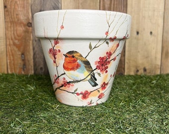 Plant pot robins, decoupage pot when robins appear indoor outdoor personalised mum gift dad gift   Father’s Day gift birthday gift