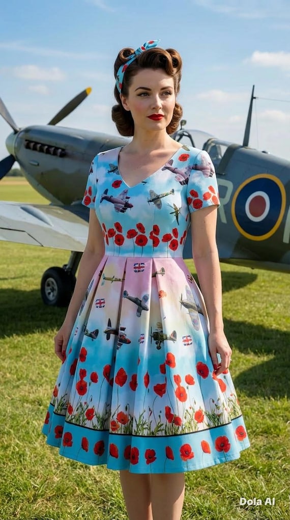 Buttontin Retro 1940s Aeroplane Print Swing Dress With Pockets - Handmade  Cotton Full Circle Vintage Style for Air Show, Festival, Special - Etsy