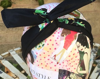 Opaska na głowę z drutem, bandana z motywem rockabilly pin-up, wiązaniem na głowę i zapięciem na głowę, na imprezy z lat 40. XX wieku, prezent dla niej i kobiety