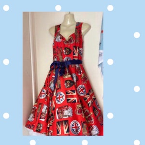 London Britisch Union Jack Swing / Vollkreis Kleid Pin Up Rockabilly 50er Jahre Stil Kleid 1940er Jahre Stil Geschenk für sie Baumwolle mit Taschen.
