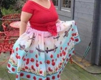 Falda circular estilo rockabilly pin up retro años 50 estilo spitfire vintage planes falda con amapolas auténtica década de 1940 estilo años 50 regalo para sus bolsillos
