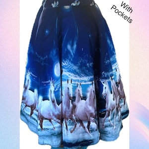 Circle skirt Rockabilly pin up , swing skirt unicorn on moonlit shore authentic 1950s style, gifts for Mother’s Day ,  woman for dancing