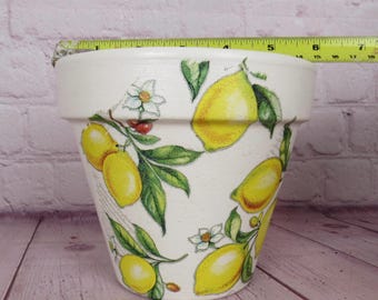 Plant pot  painted picture  decoupage plant pot lemons    indoor outdoor personalised mum gift dad Christmas gift birthday gift