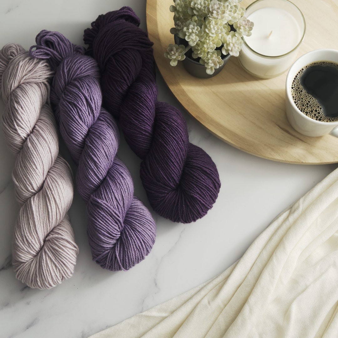 Hand Dyed DK Yarn Soft & Silky Royal Gradient Lilac Lavender Amethyst