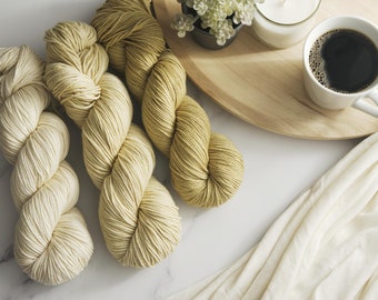 Hand Dyed DK Yarn | Soft & Silky | Golden Gradient: Cream - Vanilla - Gold