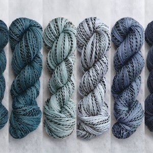 Hand Dyed Yarn Merino Black Strokes Calligraphy : Blues PREORDER image 1