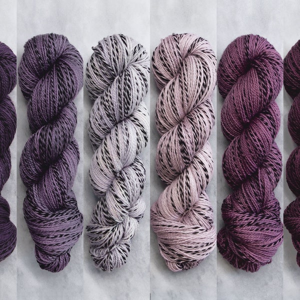 Hand Dyed Yarn | Merino | Black Strokes | Calligraphy : Purples | PREORDER