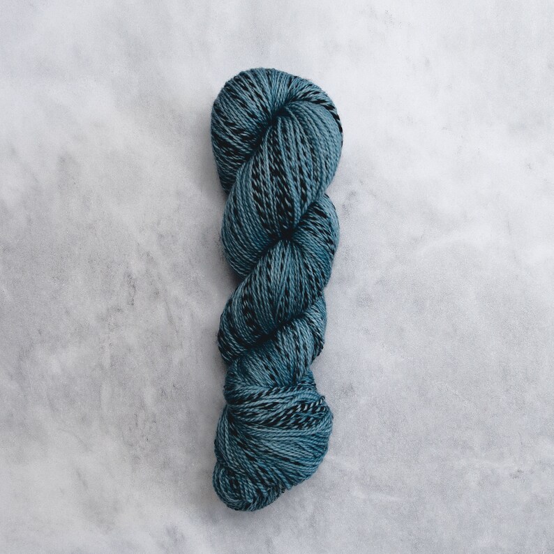 Hand Dyed Yarn Merino Black Strokes Calligraphy : Blues PREORDER Peacock [1 skein]