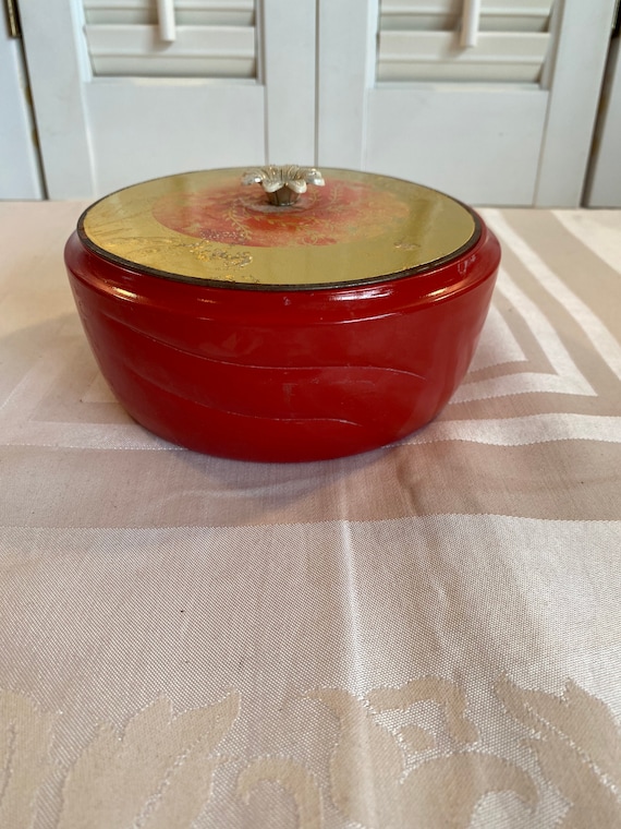 Vintage Avon Red Glass Powder Box Plastic Top Persian Wood Etsy