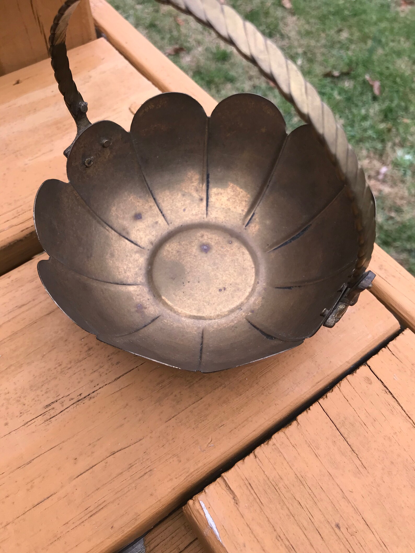 Vintage Brass Basket with Handle Accent Brass Basket Wedding Decor