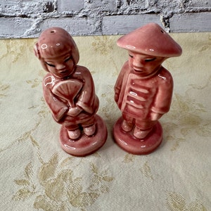 Vintage Pink Asian Boy and Girl - Salt and Pepper Shakers Set ~ Pink Salt and Pepper Shakers -  Collectible Ceramic