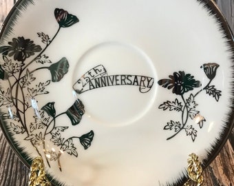 Vintage 25th Anniversary Plate - Silver Wedding Anniversary - Porcelain Plate - Wedding -  Collectible Keepsake Gift