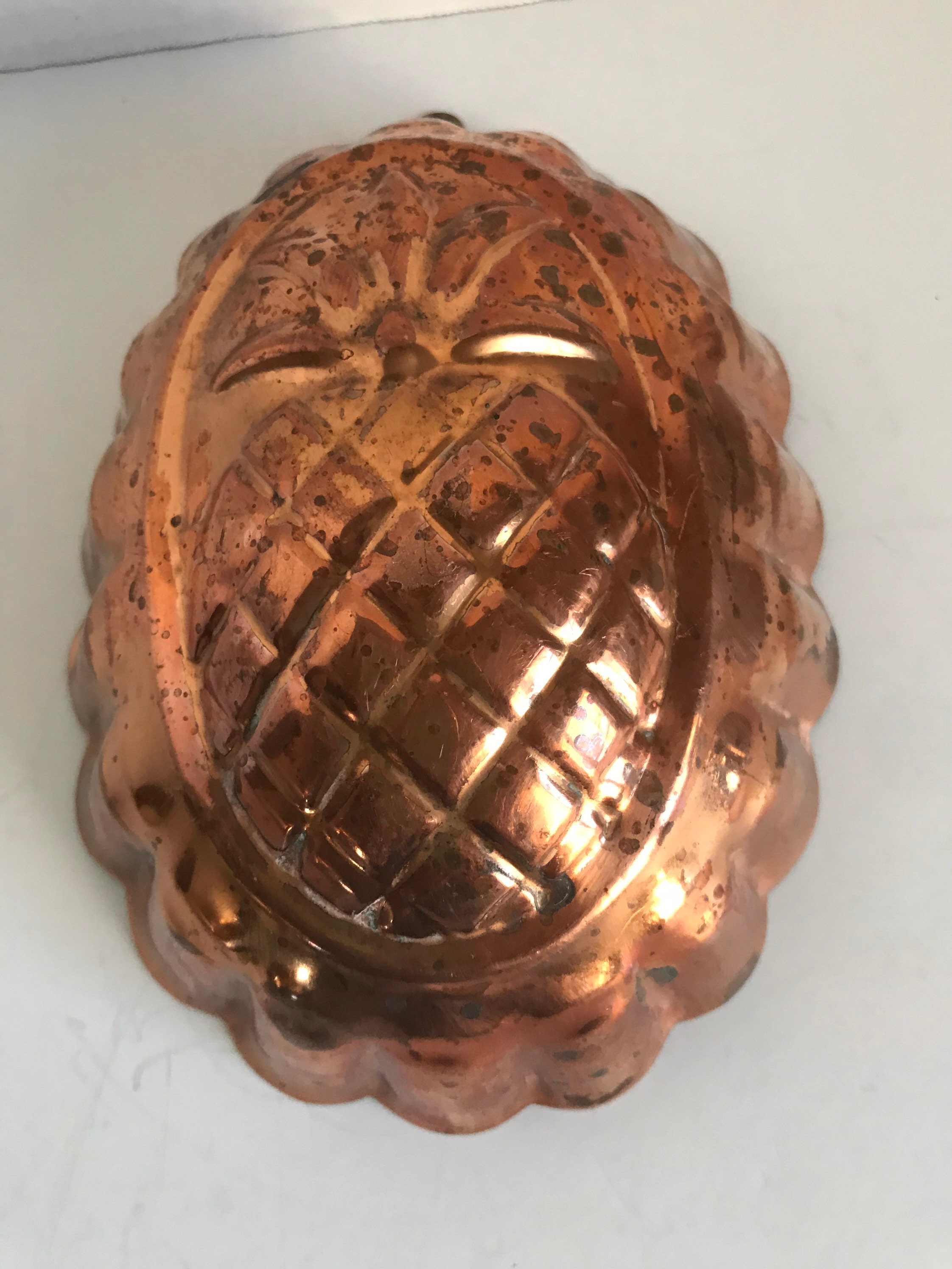Vintage Copper Mold Pineapple Oval Shape Mold Jello Cake Mold Country