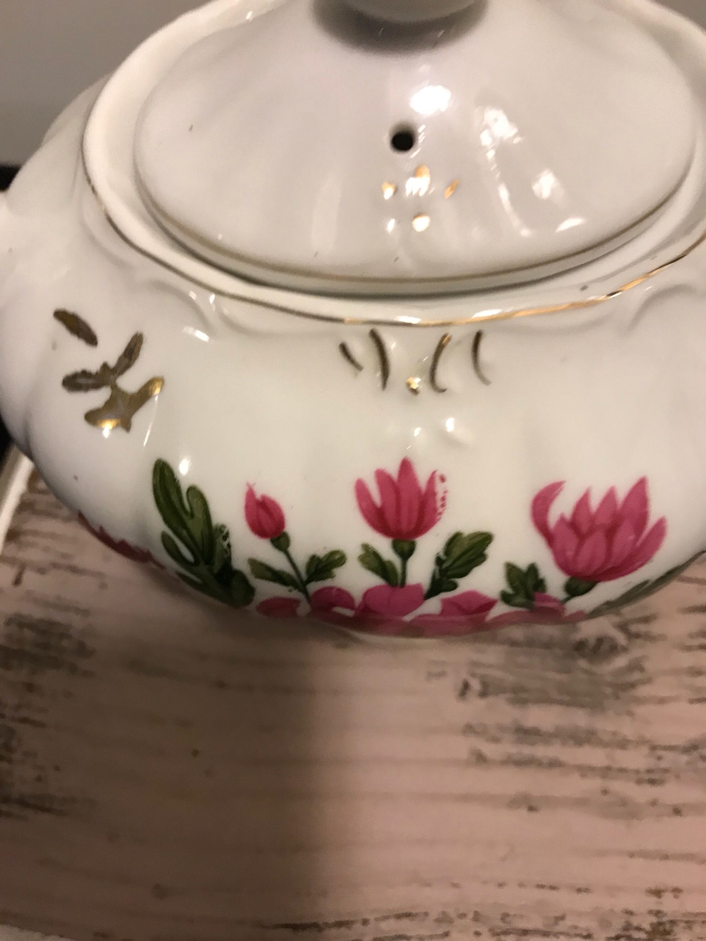 Musical Royal Sealy Moss Rose Porcelain Teapot Tea Party Shabby Chic