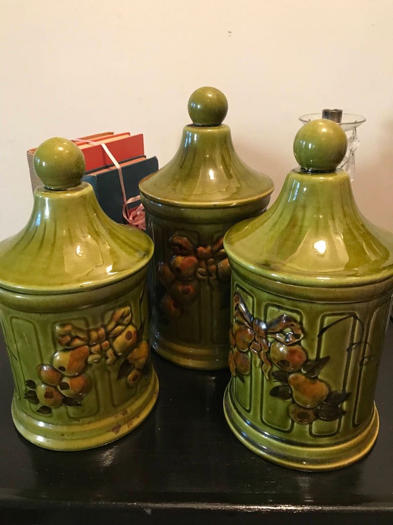 Vintage Los Angeles California Pottery Olive Green Ceramic 3 Piece Set