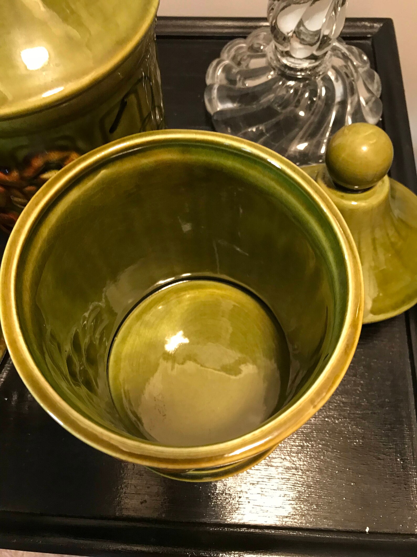 Vintage Los Angeles California Pottery Olive Green Ceramic 3 Piece Set