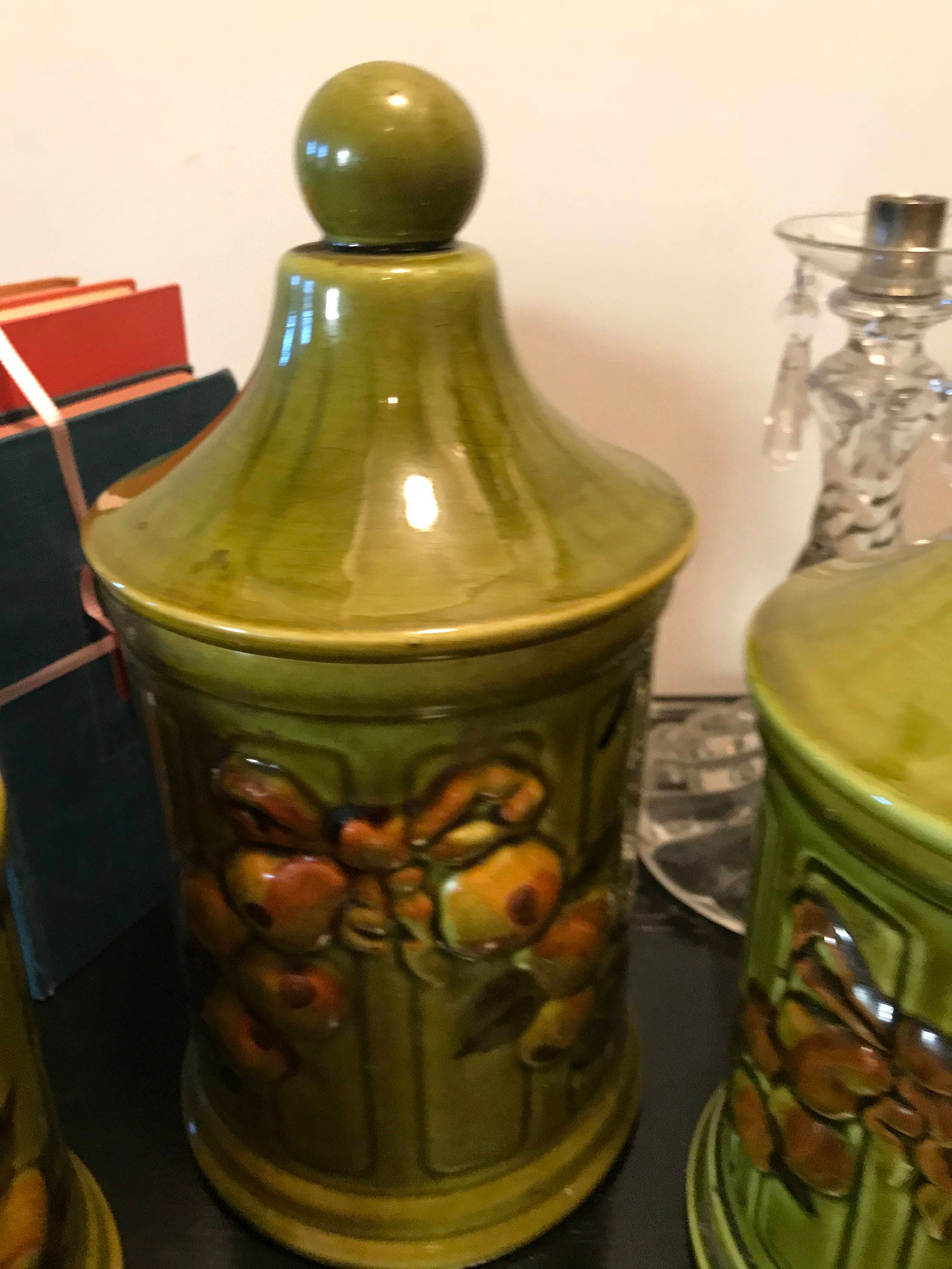 Vintage Los Angeles California Pottery Olive Green Ceramic 3 Piece Set