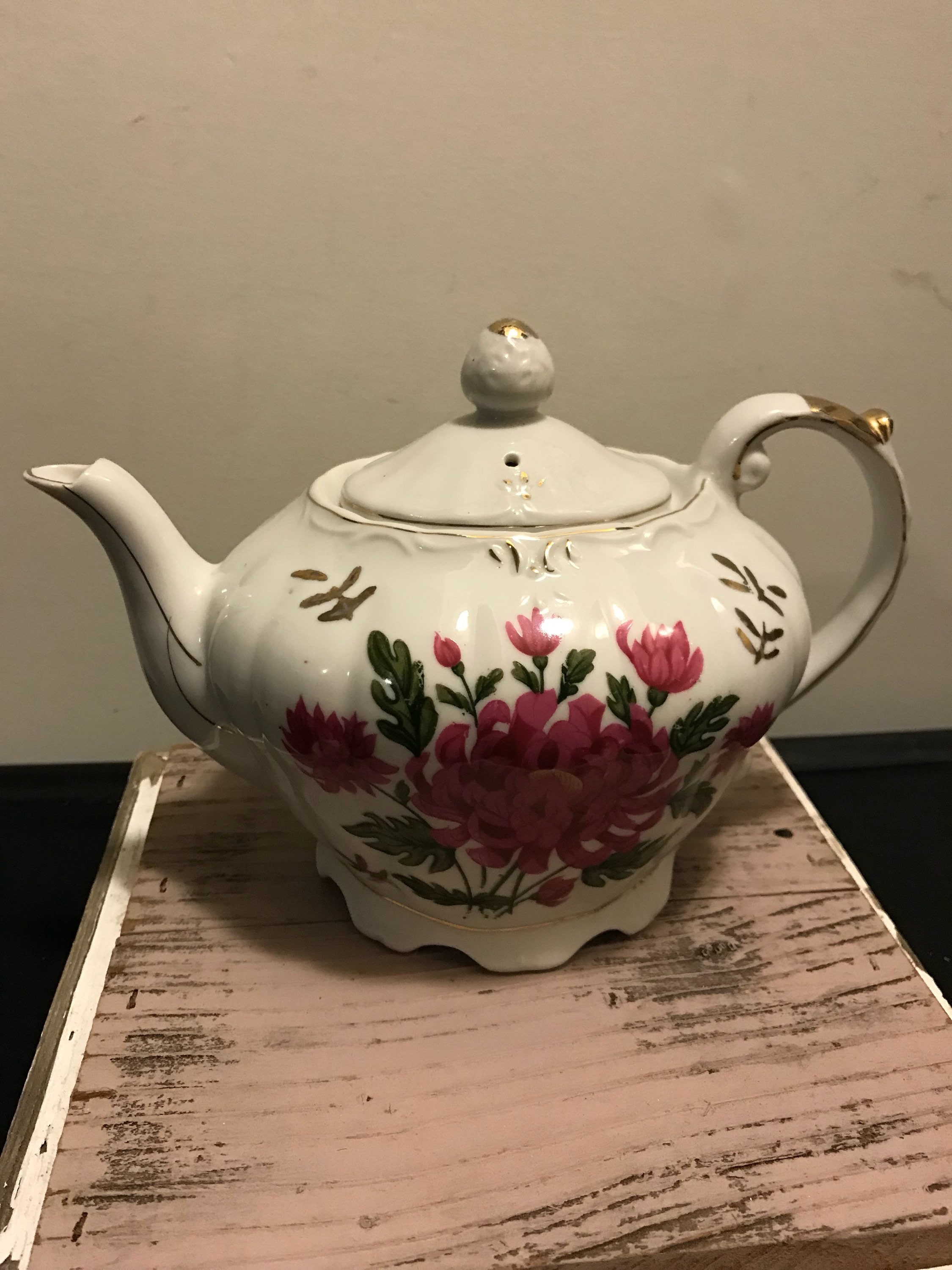 Musical Royal Sealy Moss Rose Porcelain Teapot Tea Party Shabby Chic