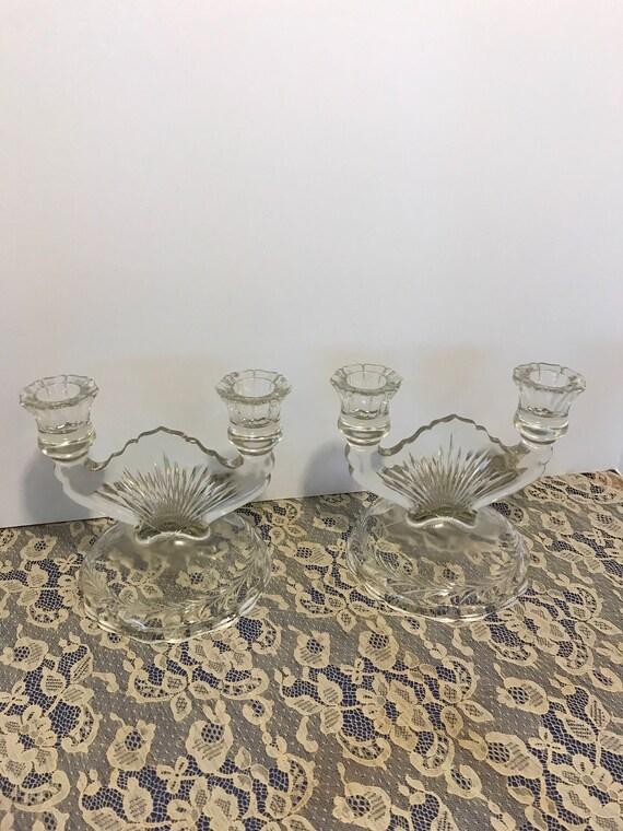 Fostoria Baroque Glass Candelabra Candleholders Vintage Etsy