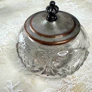 Vintage Crystal Cut Glass Dish with Silver Plated Metal Lid ~ Vanity Decor ~  Crystal Dish ~ Keepsake Gift ~ Housewarming