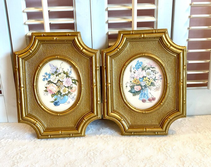 Vintage Homco Hinged Floral Framed Wall Hanging #7639 ~ Gold Tone ...