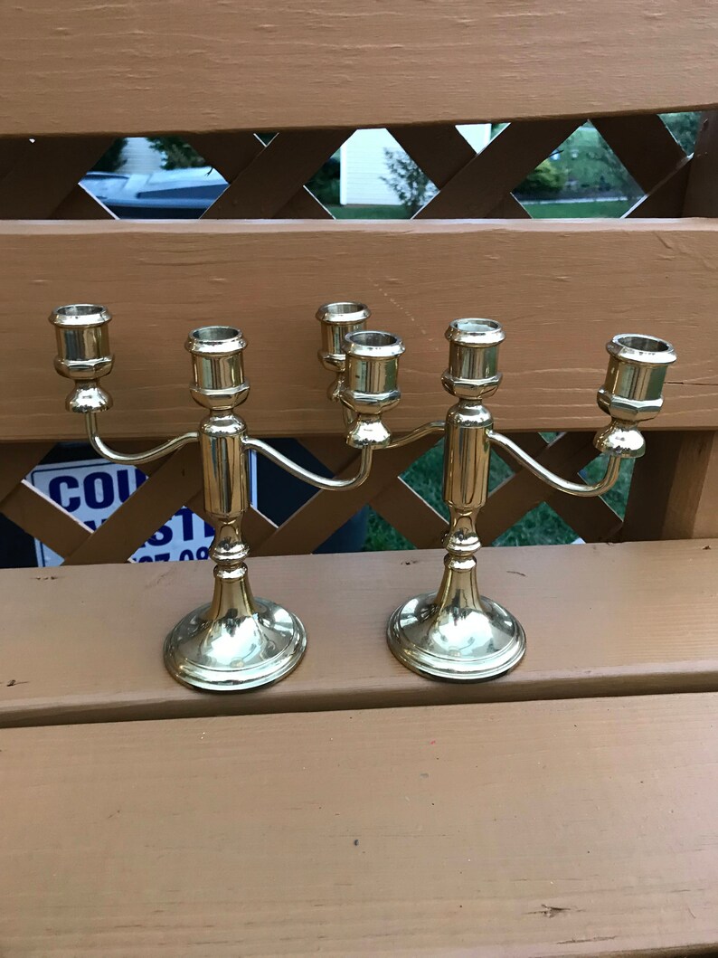 Vintage Pair of Brass Candelabra 3arm Candleholders Wedding Etsy