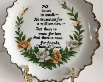 Vintage Wall Plate ~ Poem ~ Porcelain Souvenir Plate ~ Collectible ~ Roses ~ Gold Trim ~ Handpainted ~ Farmhouse Country ~ Made in Korea