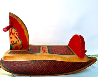 Vintage “Scottie” Wooden Rocking Horse ~ Gerber ~ Nursery Decor ~ Retro Toy ~ Spotty ~ Housewarming Gift ~ Collectible