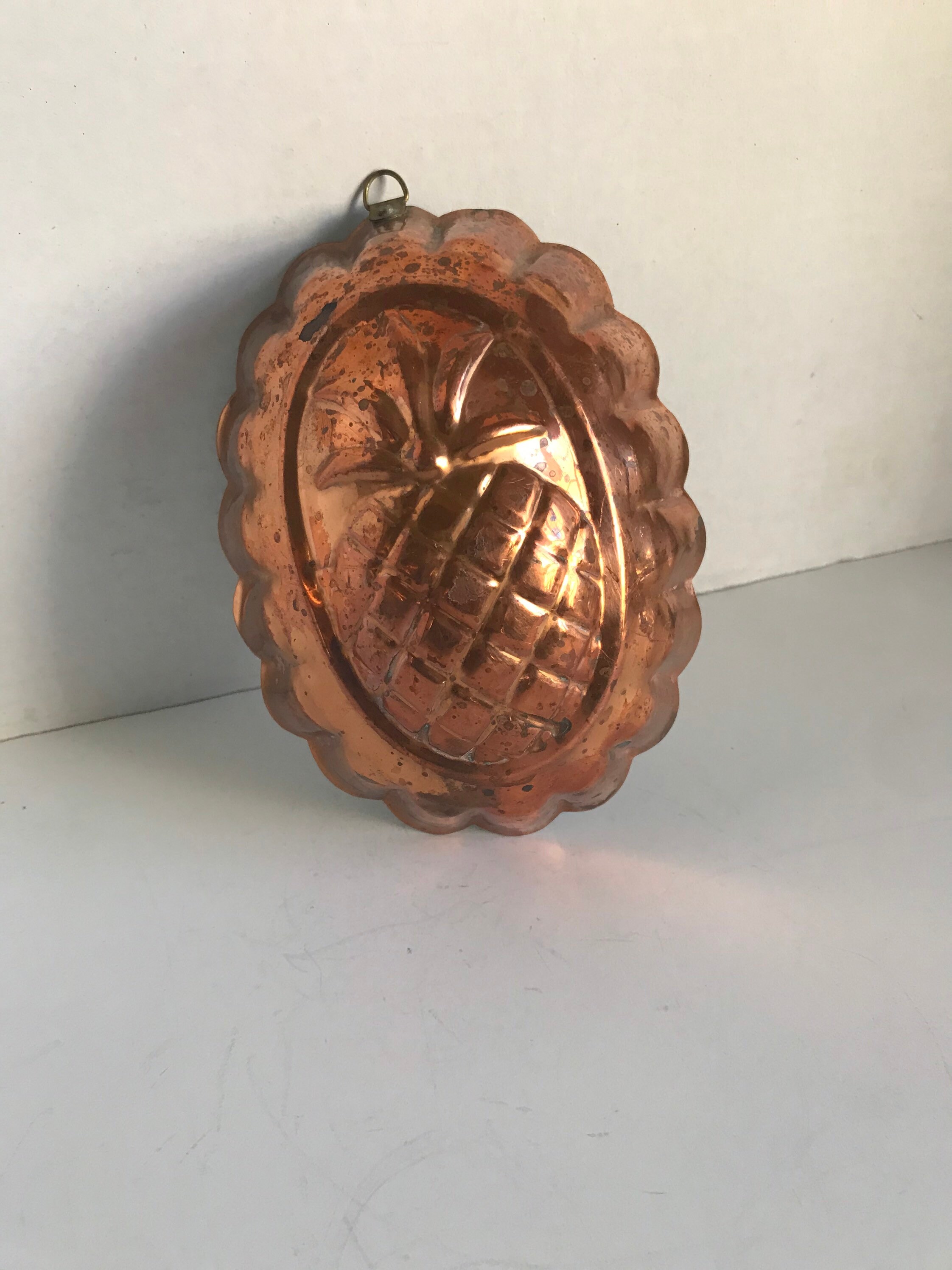 Vintage Copper Mold Pineapple Oval Shape Mold Jello Cake Mold Country