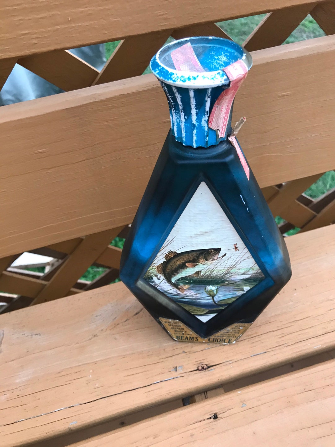 Vintage Jim Beam 1970 Big Trout Fish Whiskey Iridescent Blue Glass