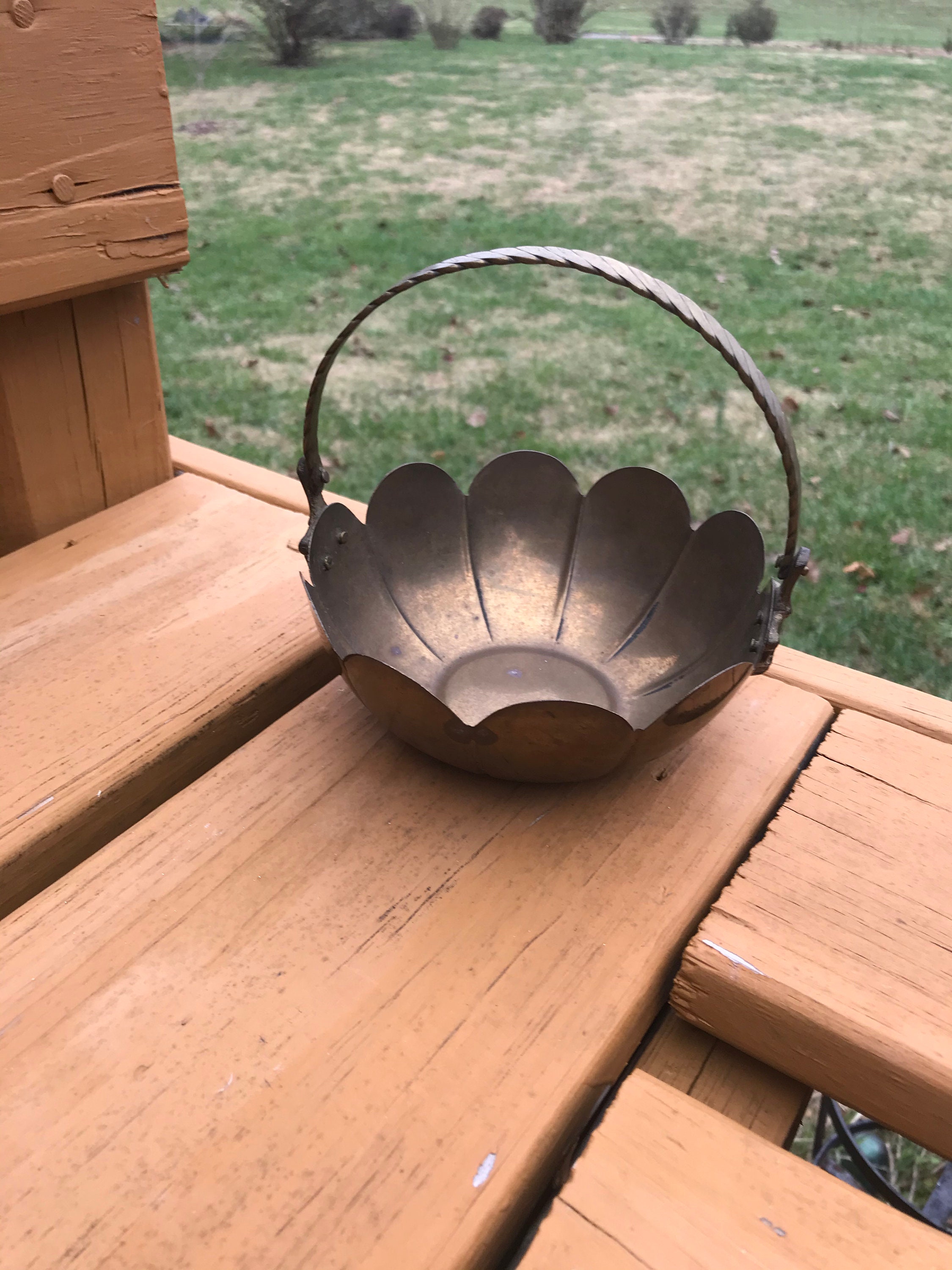 Vintage Brass Basket With Handle Accent Brass Basket Wedding Decor