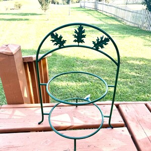 Green Metal Plate Stand  ~  2 - Tier  Pie Rack with Ivy Leaves  ~ Double Plate Rack  ~ Server  ~  18” Tall  ~ Holiday Table