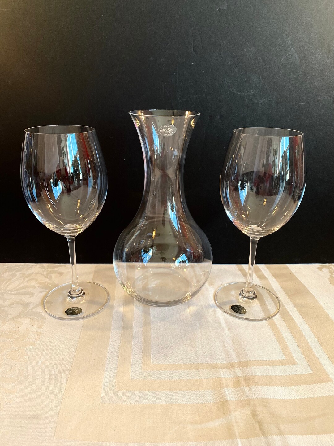 Vintage Lisa Mori Inn Crystal 24% Pbo ~ 3 Pc Set ~ Carafe and 2