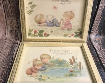 Vintage 1985 Set of  Homco Nursery Art - Psalms Art Prints - Baby Shower - Housewarming Gift