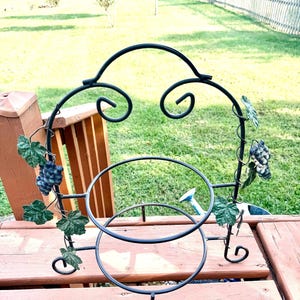 Black Metal Plate Stand  ~  2 - Tier  Pie Rack with Grapes and Ivy Leaves  ~ Double Plate Rack  ~ Server  ~  18” Tall  ~ Holiday Table
