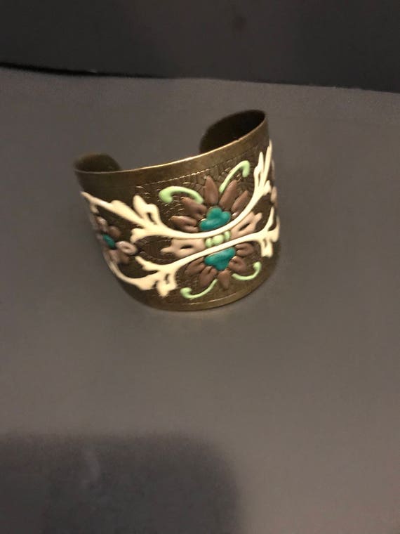 Vintage Copper Cuff Bracelet Bangle Bracelet with… - image 2