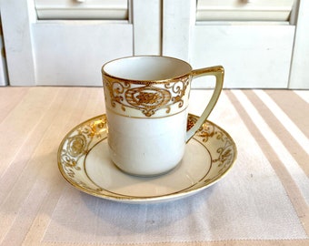 Vintage Nippon Demitasse Set ~ Small Cup and Saucer ~ Hand painted ~ Made in Japan