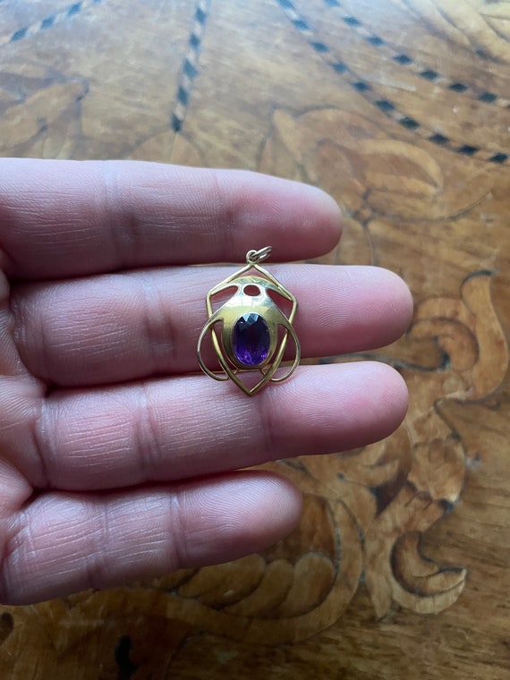 Lovely Antique Art Nouveau Natural Amethyst 9ct G… - image 6