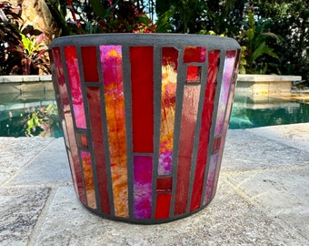 Small Red Stained Glass Mosaic Flower Pot/4.75 inch Red Stained Glass Mosaic Planter