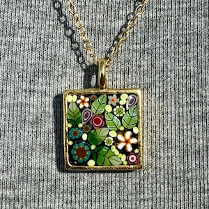 Dainty Tiny Floral Micromosaic Pendant Necklace/Summer Garden Inspired Micromosaic Pendant Necklace
