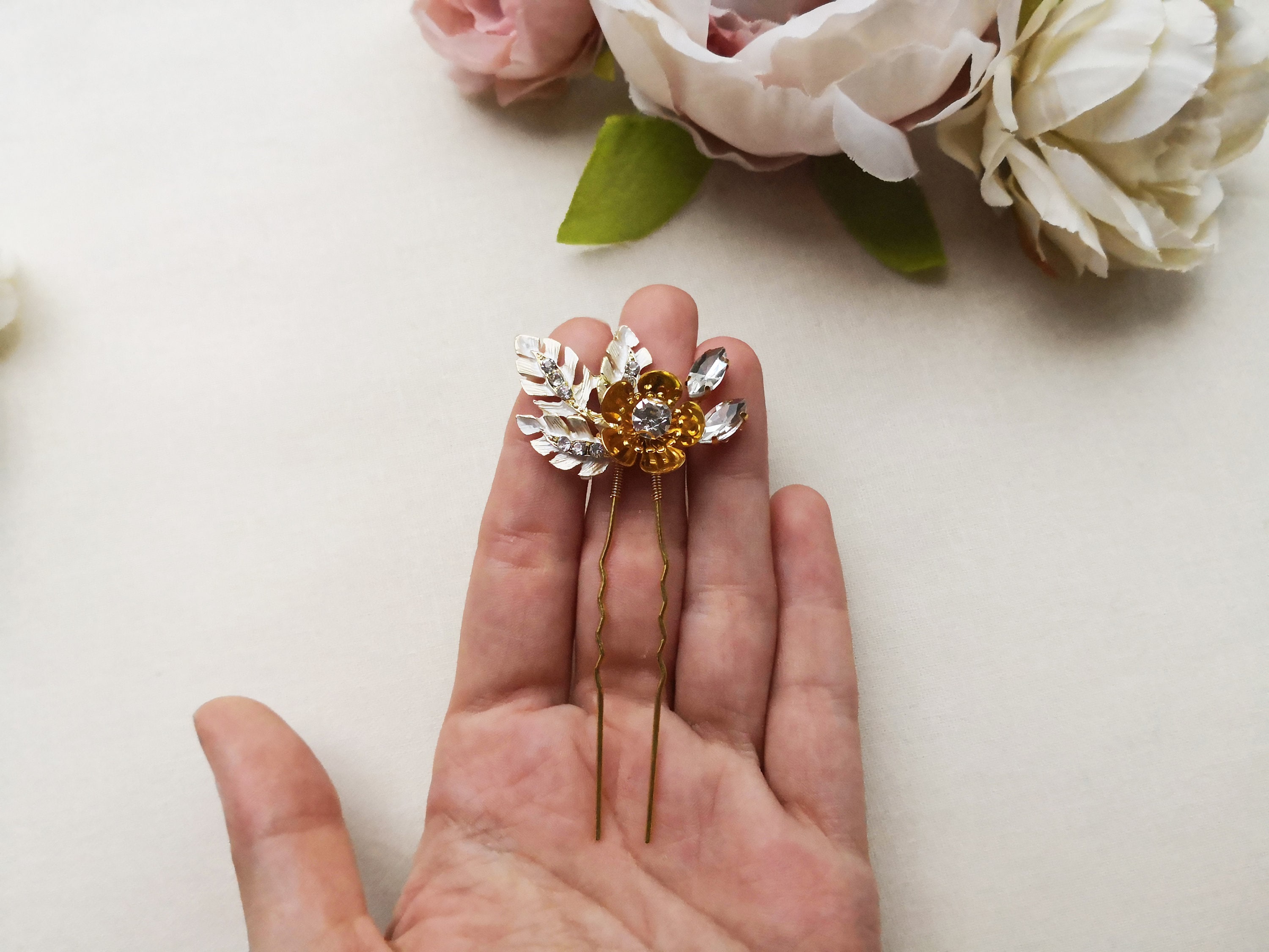 Set of Gold Flower Hair Pins Gold Leaf Wedding Hair Etsy UK