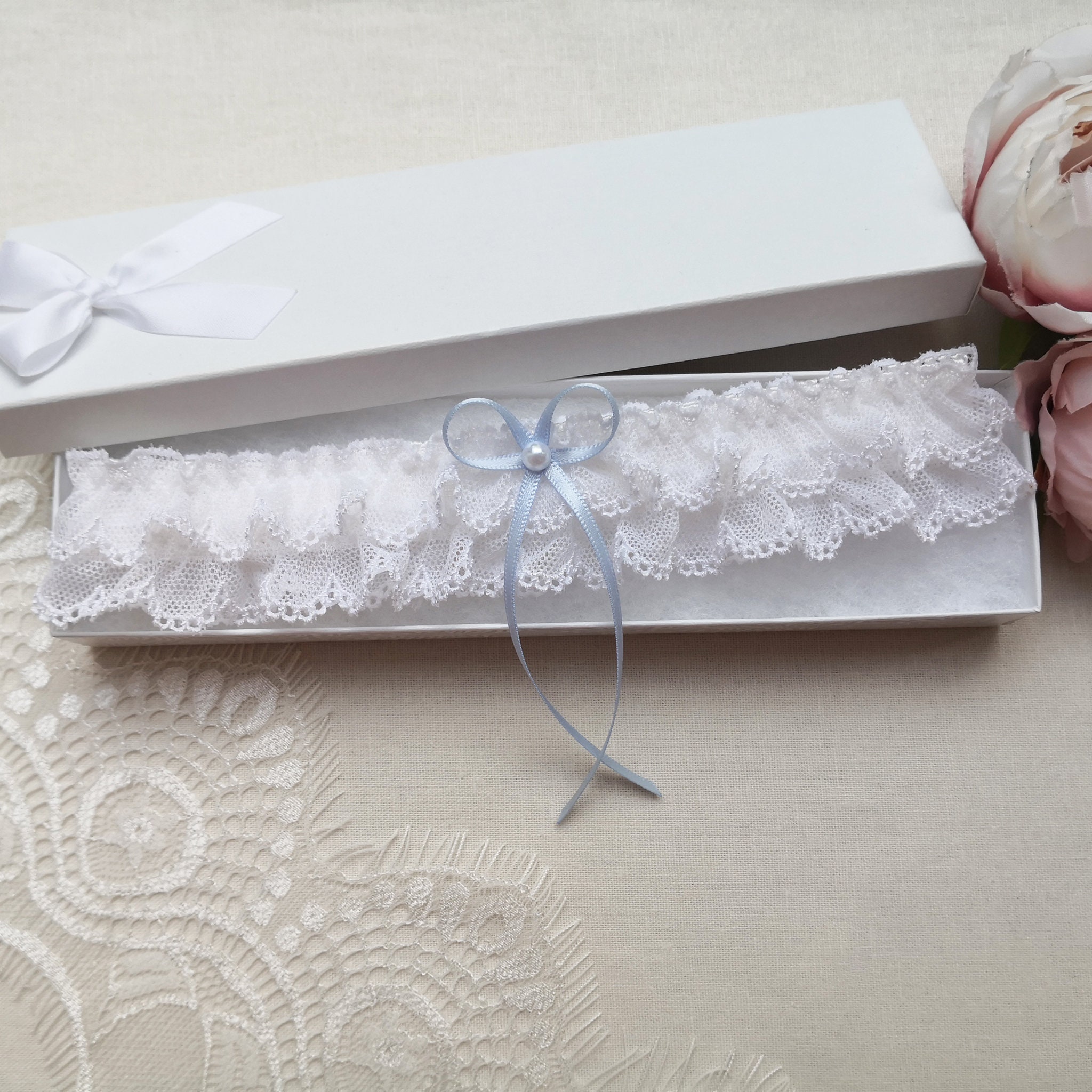Something Blue Wedding Garter White Lace Garter White Bridal | Etsy UK