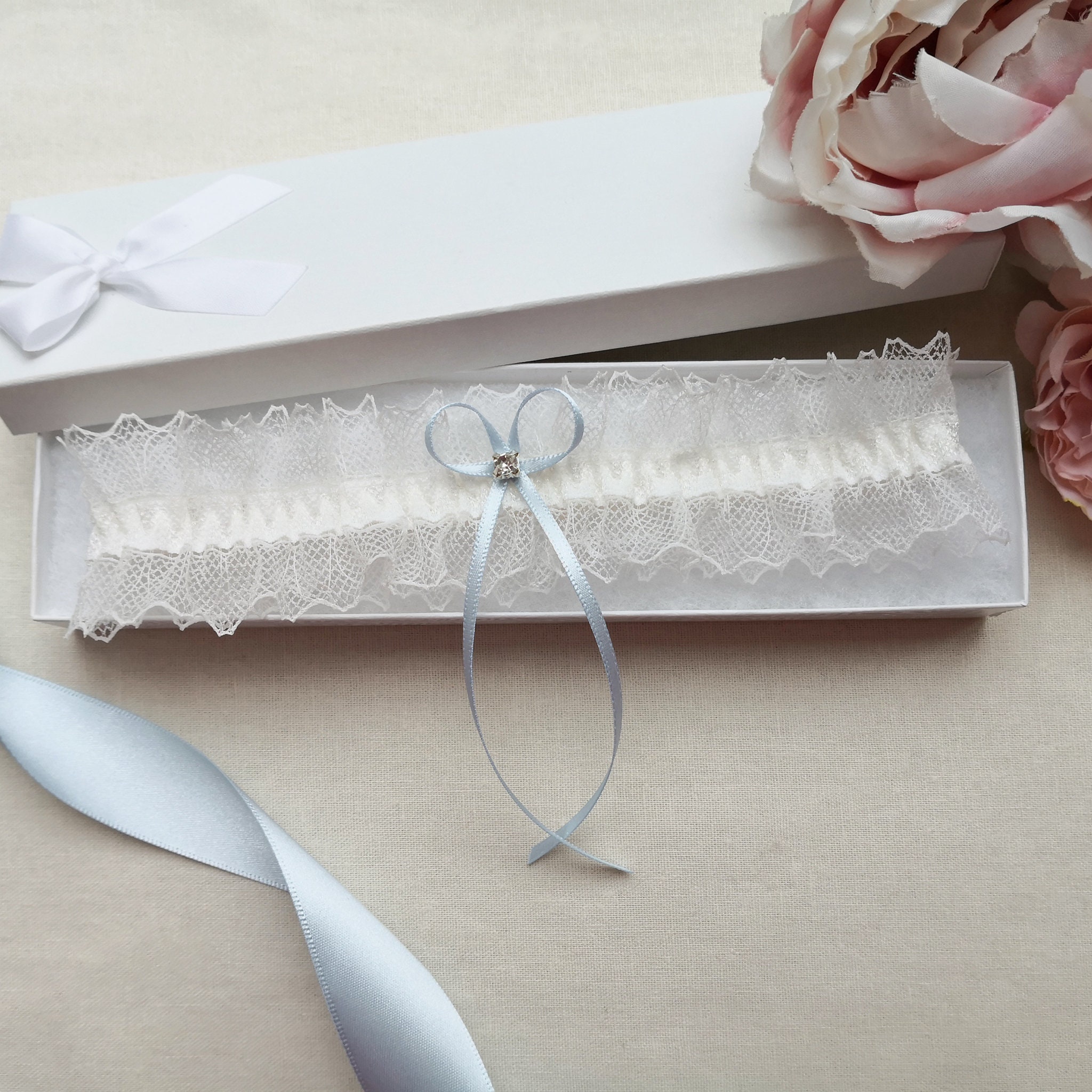 Ivory Lace Wedding Garter Something Blue Bridal Garter - Etsy UK