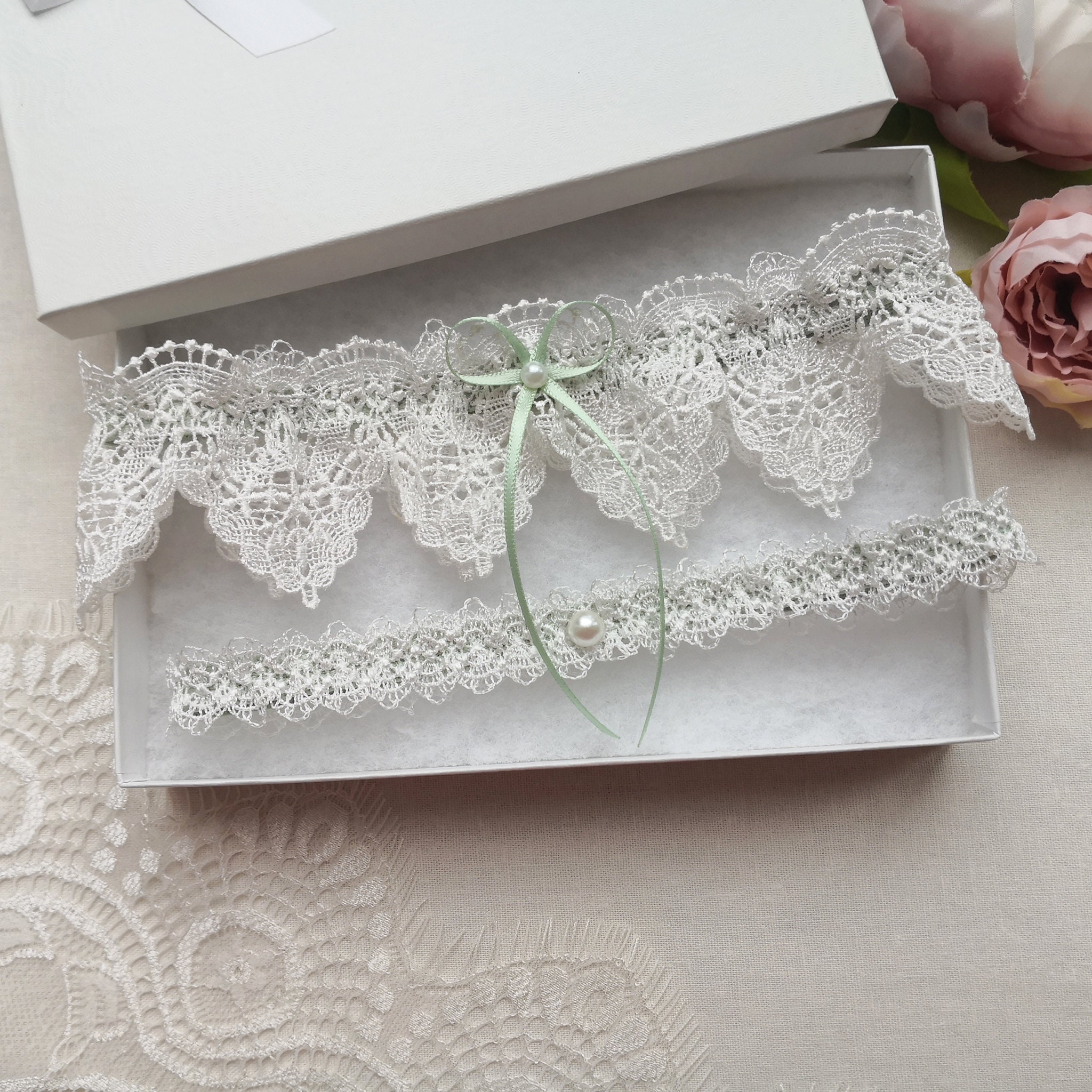 Sage Green Wedding Garter Set Sage Bridal Garter Set Ivory - Etsy UK