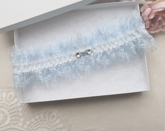 Blue wedding garter with a blue opal, blue bridal garters for wedding, crystal garter