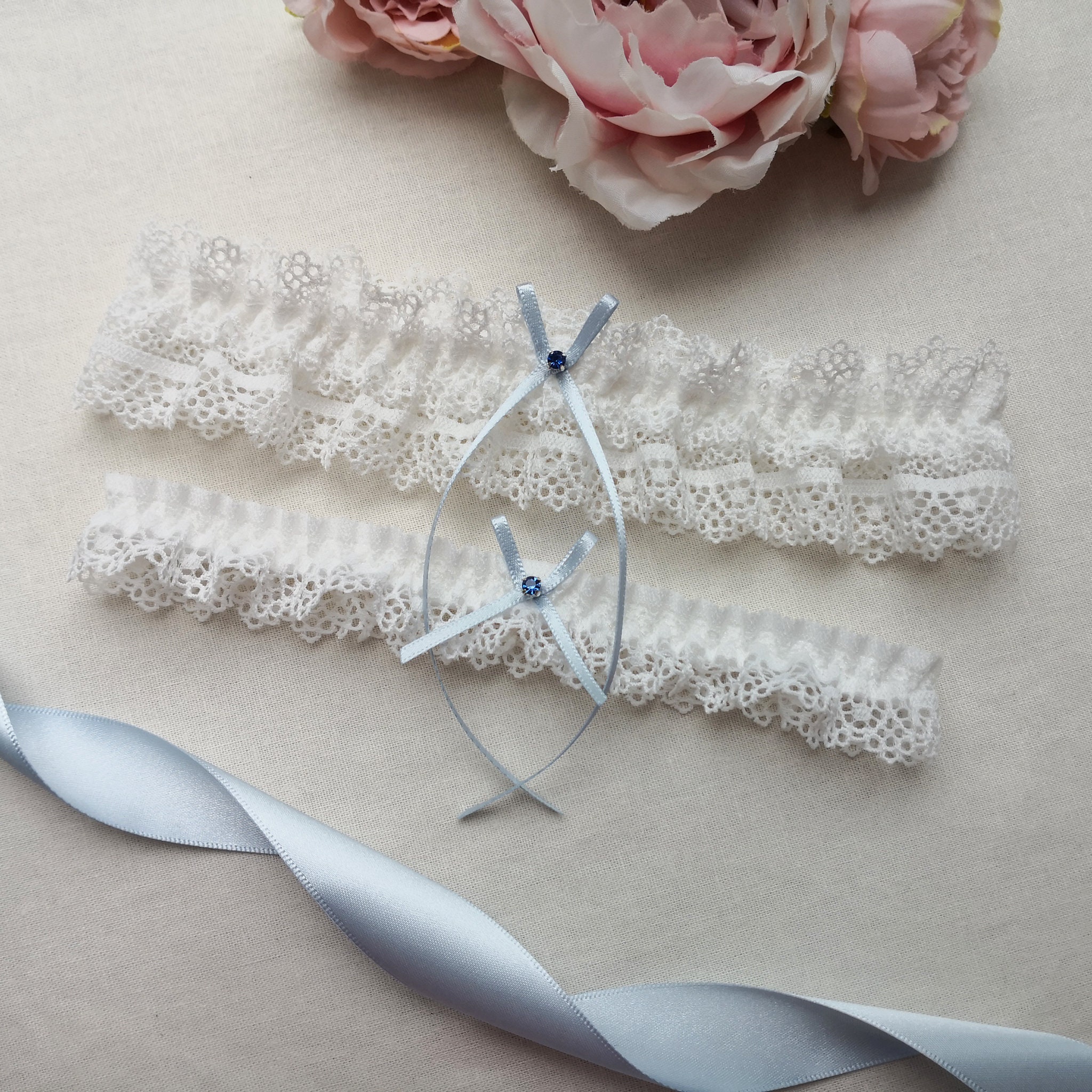 Bridal Garter Set - 2 Piece Lace Crystal Wedding Garter Belt For Bride,  Prom & Special Occasions Lace Wedding Garter