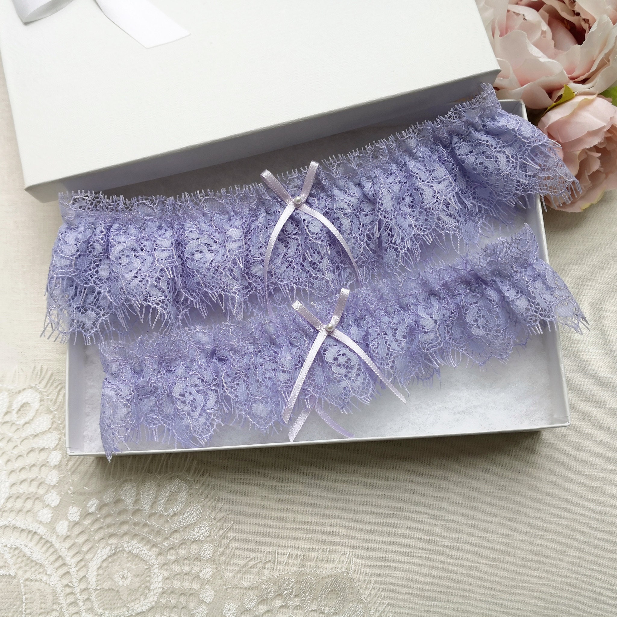 Lilac Garter Set Lilac Wedding Garter Set Eyelash Lace - Etsy UK