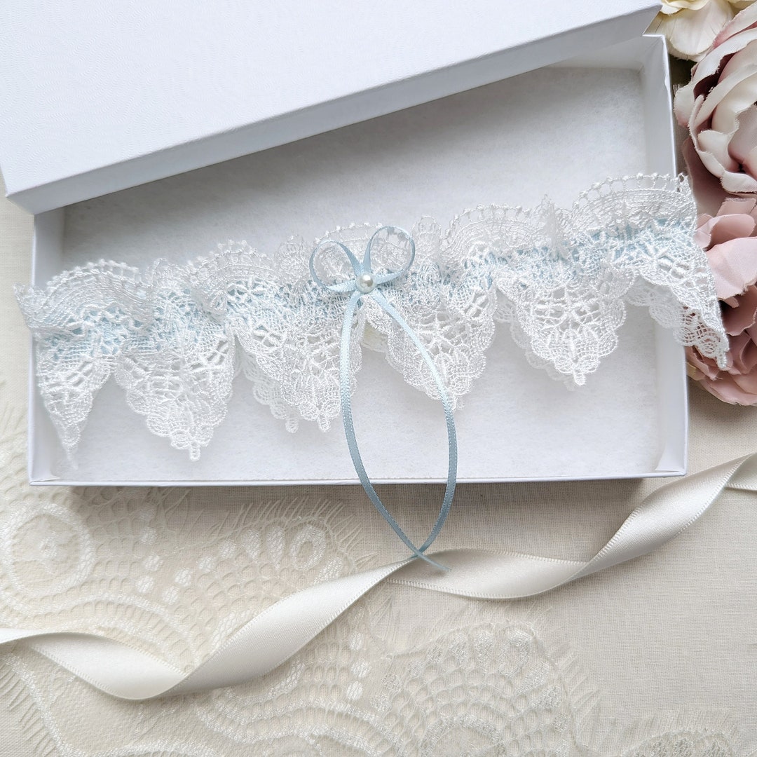 Something Blue Wedding Garter Pearl Bridal Garter With Ivory - Etsy UK