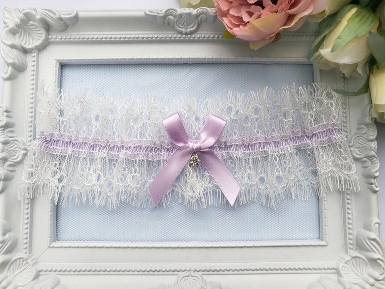 lilac garter ivory garter ivory lace garter bridal garter purple garters for wedding Lilac wedding garter ivory eyelash lace garter